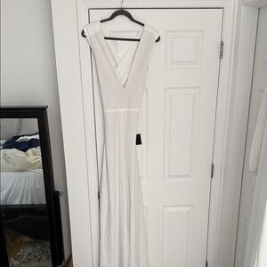 Lulu's White V-Neck Wedding Dress